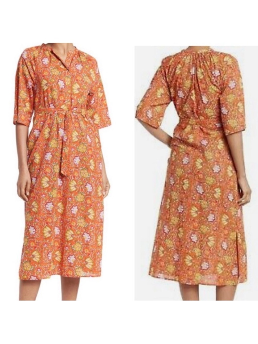 Anthropologie dRA Los Angeles Orange Floral Print Cottage Core Cotton Dress XS